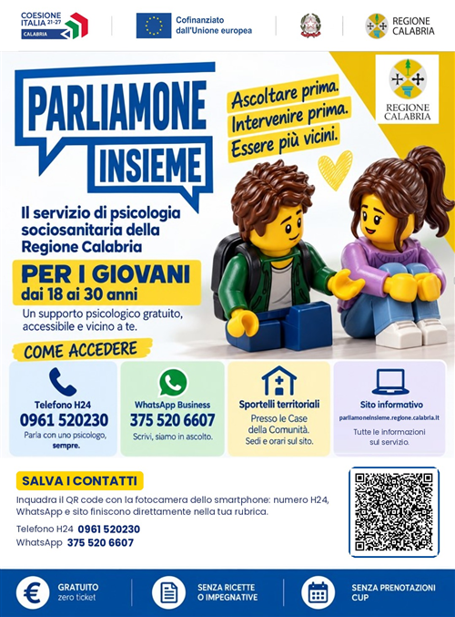 Progetto regionale â€œParliamone Insiemeâ€ â€“ Avvio del servizio gratuito di supporto psicologico territoriale e online H24